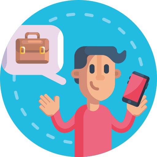 ícone homem com celular localização