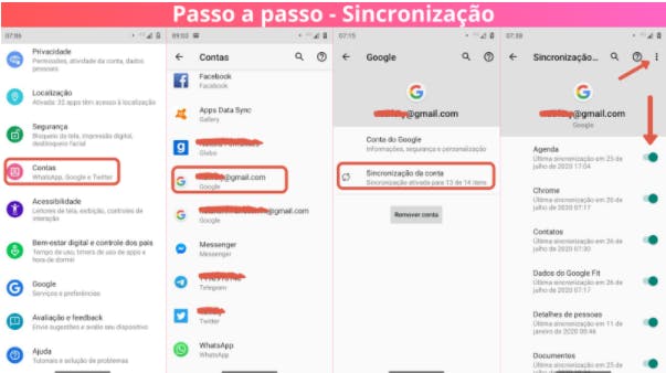 Passo a passo de sincronização via Google