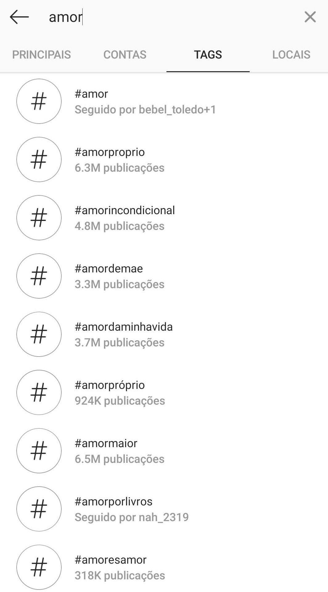 Pesquisando hashtags no Instagram