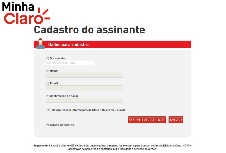 minha claro tv cadastro