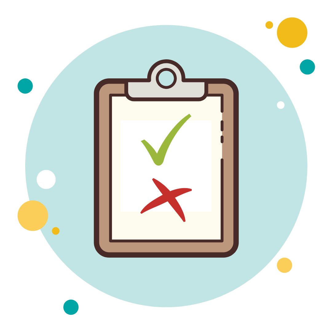 ilustração de prancheta com ícones de positivo e negativo