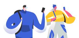 duas animações andando e mexendo no celular com internet net