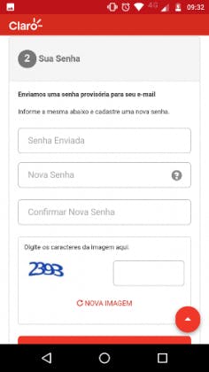 Cadastro minha Claro - senha