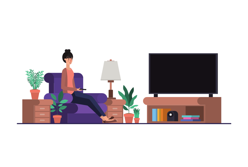 Ilustração de mulher assistindo TV