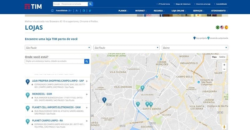 endereços e horários loja tim