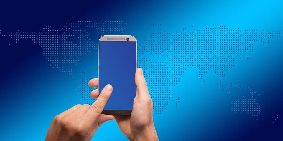 telefone móvel azul