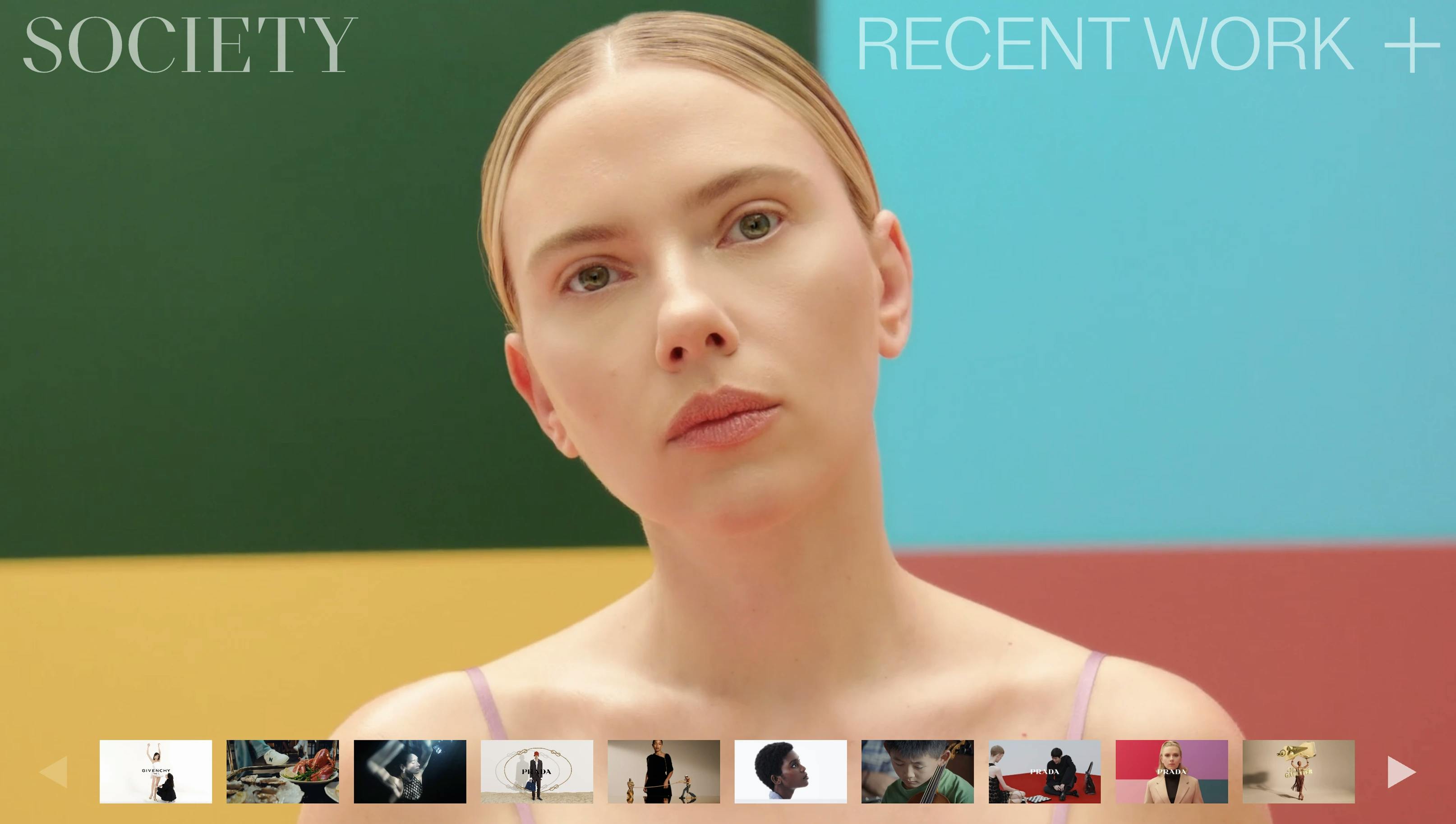 A website frame with a close up of a woman's face