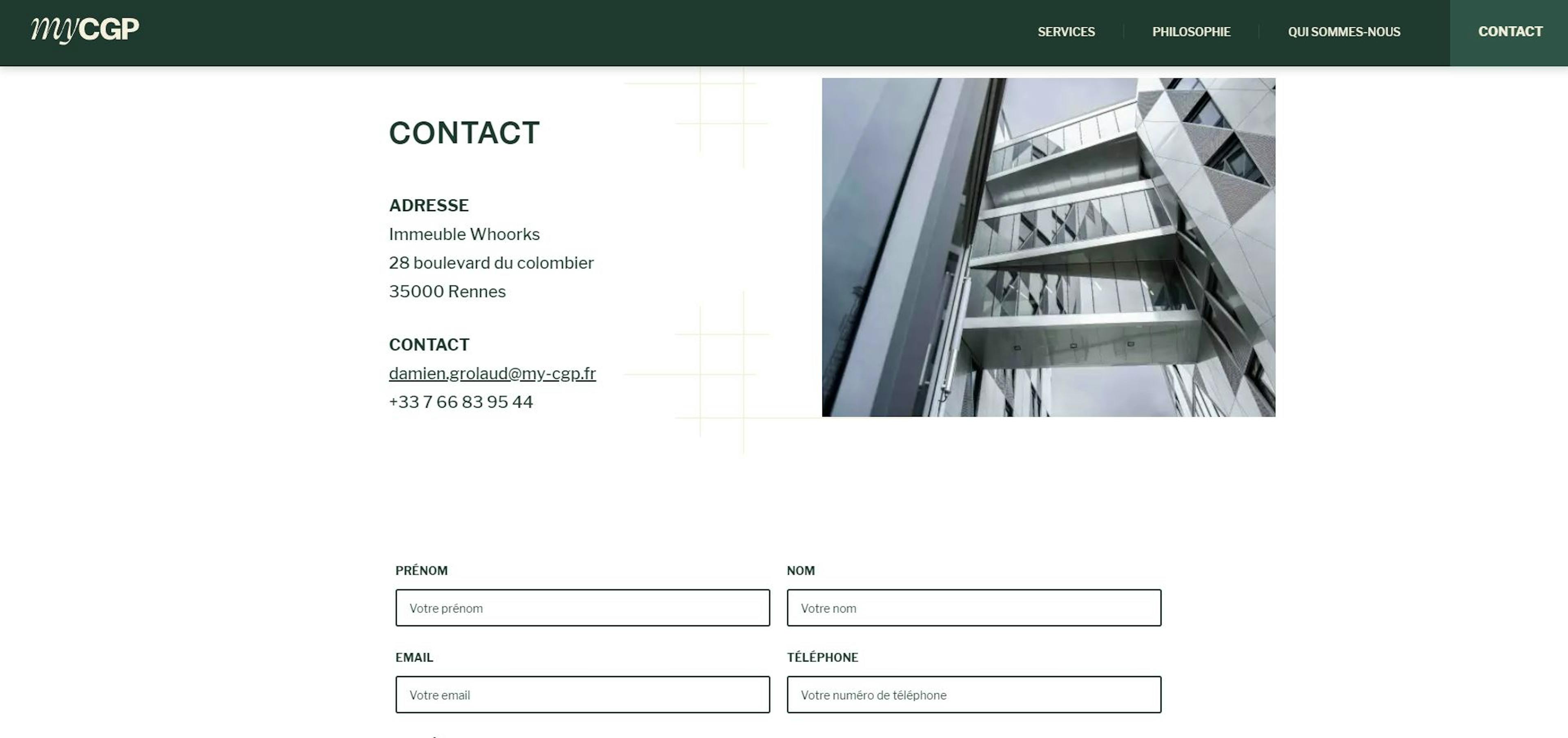 formulaire de contact Site web vitrine wordpress