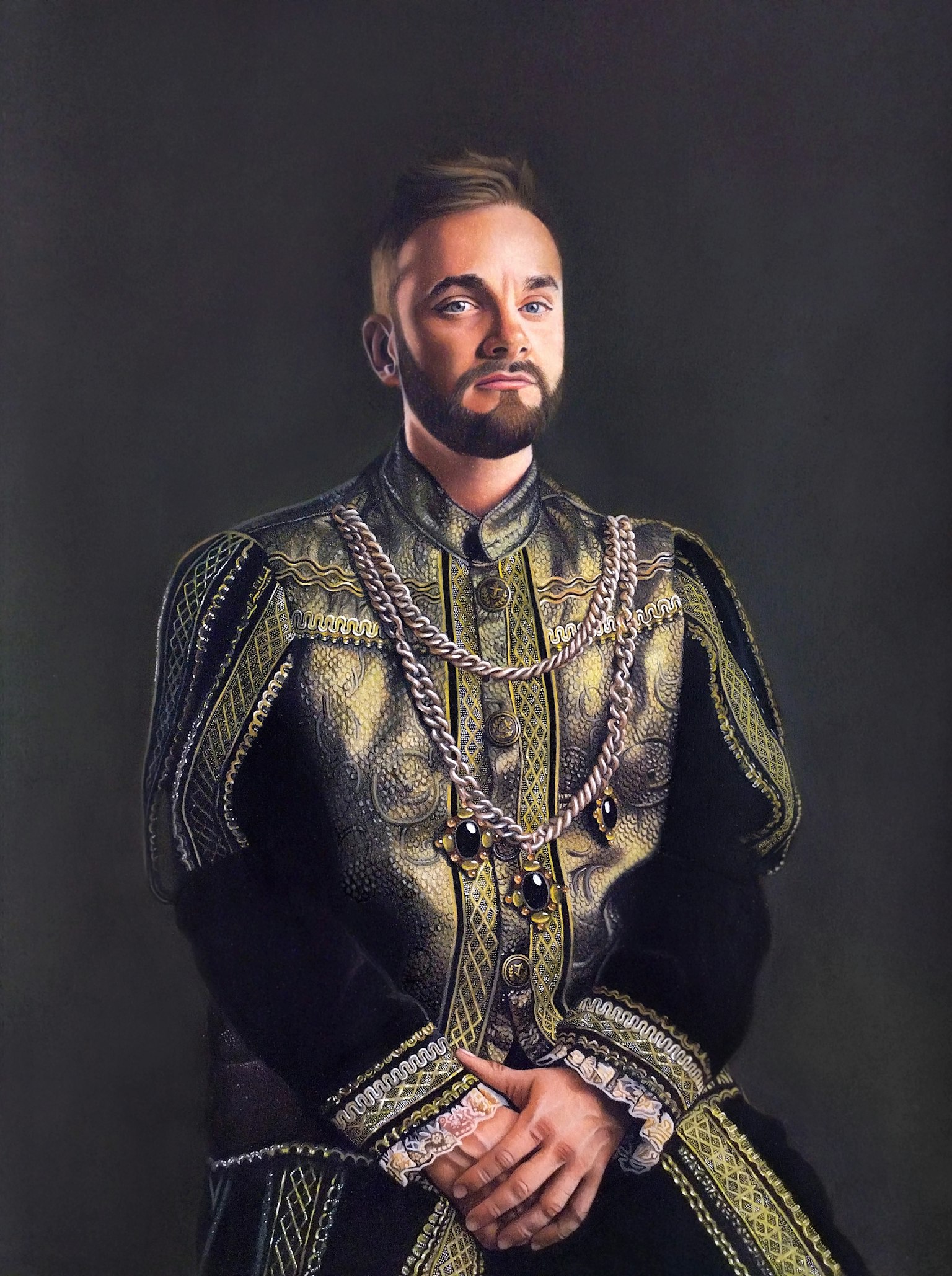 portrait crayon pastel sur papier d'un homme dans un costume