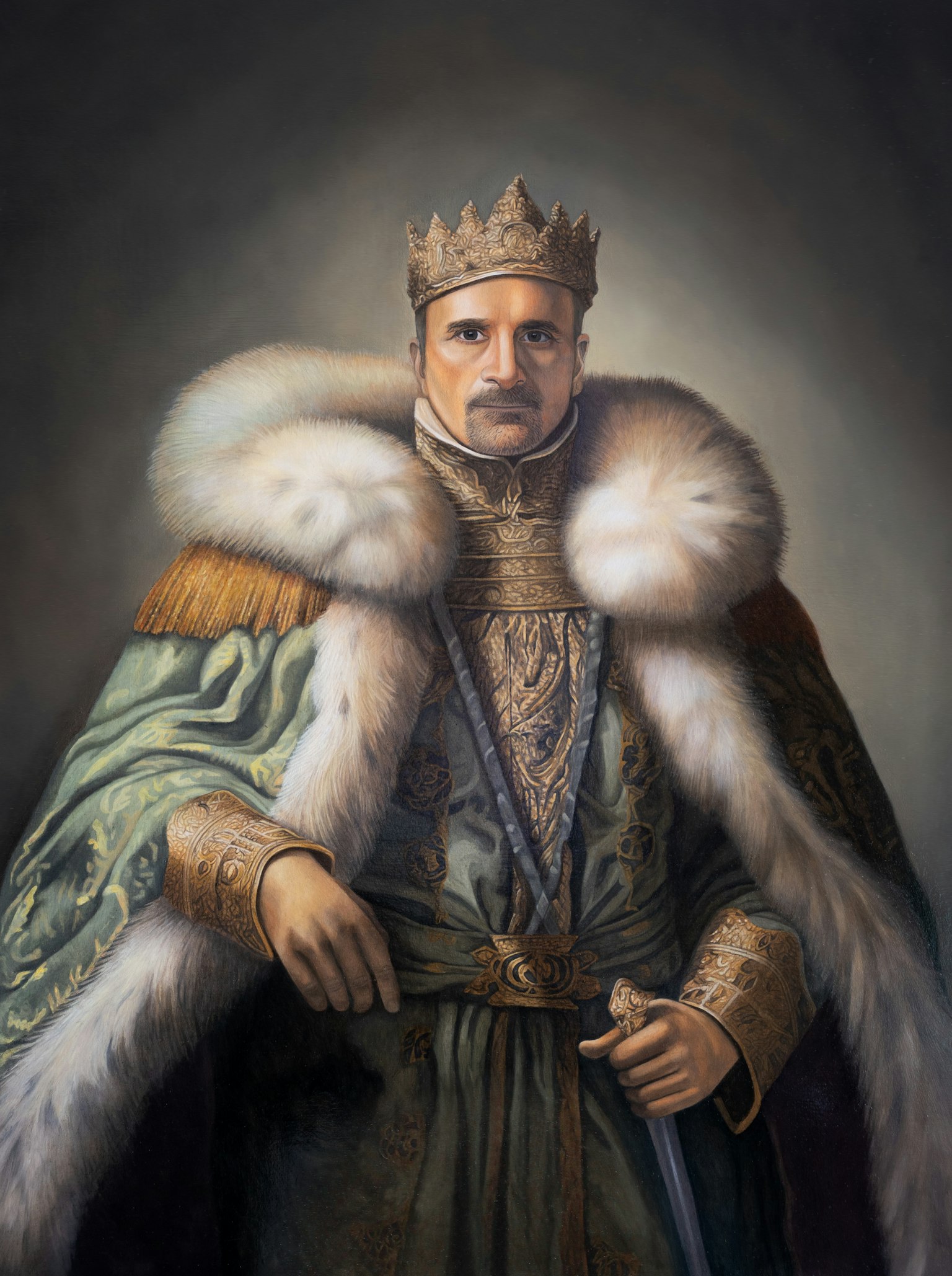 portrait peinture à l'huile d'un homme dans un costume royal