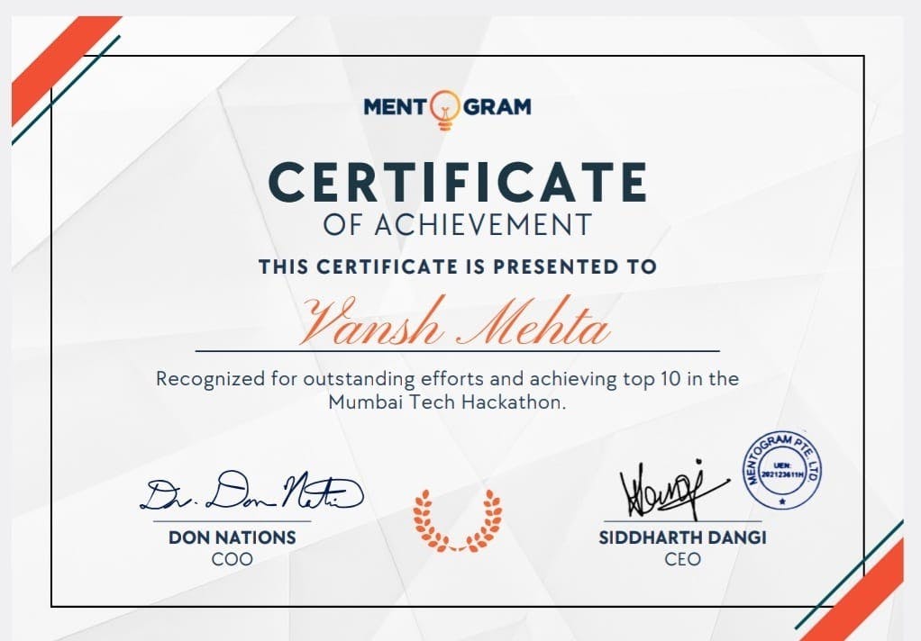 hackathon winning certificate