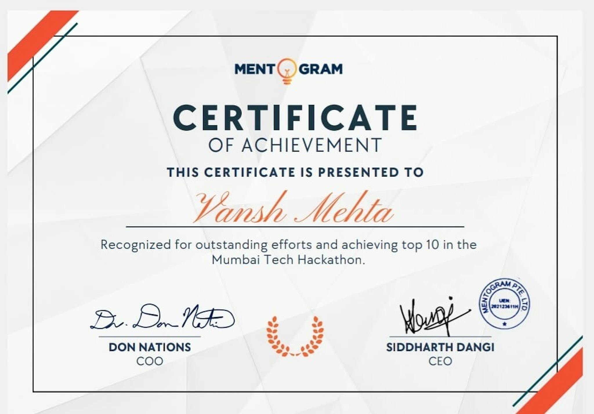 hackathon winning certificate