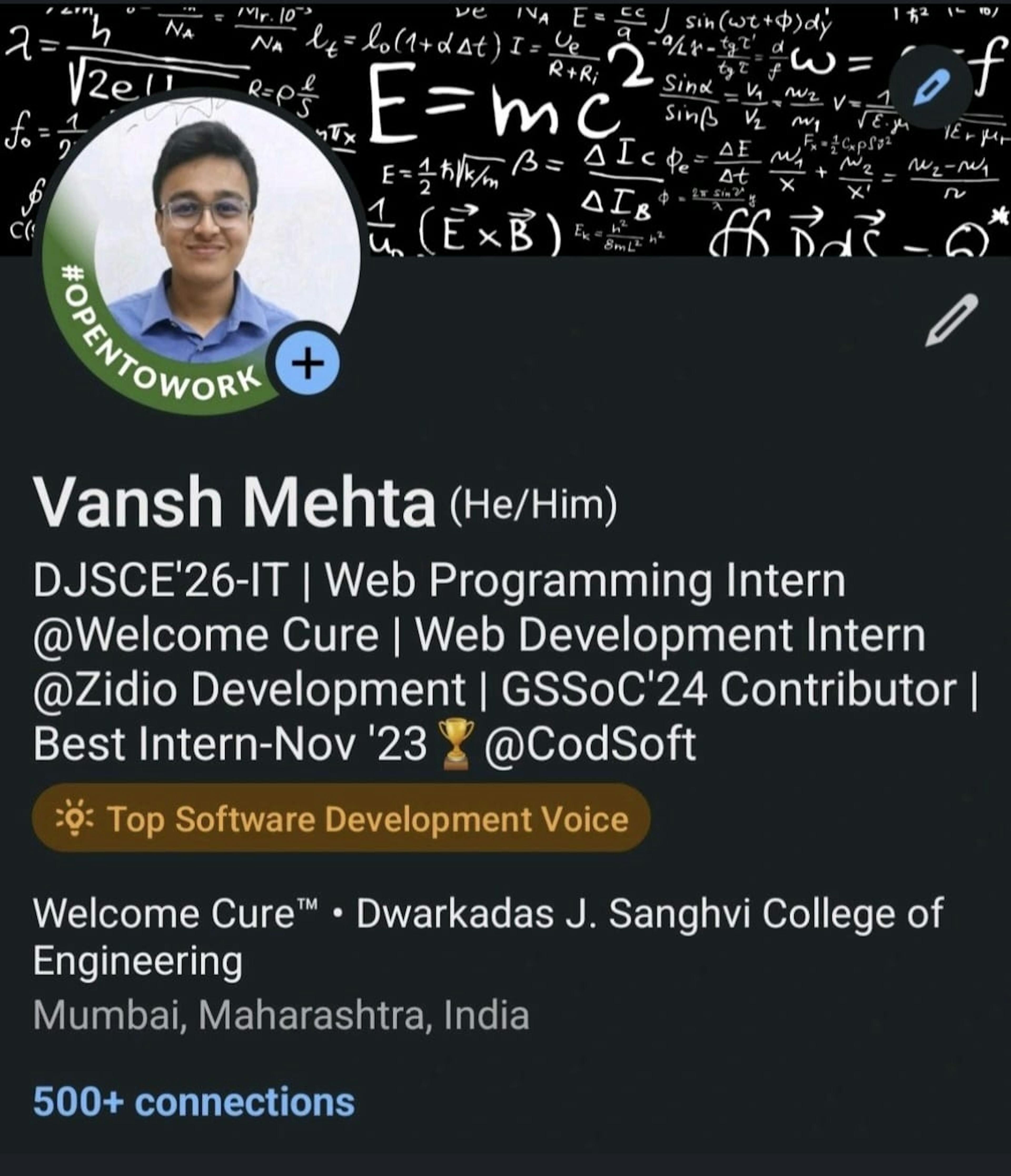 vansh mehta's linkedin top software development voice