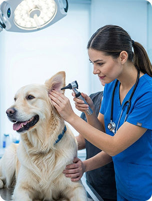 mulher veterinária com o cachorro