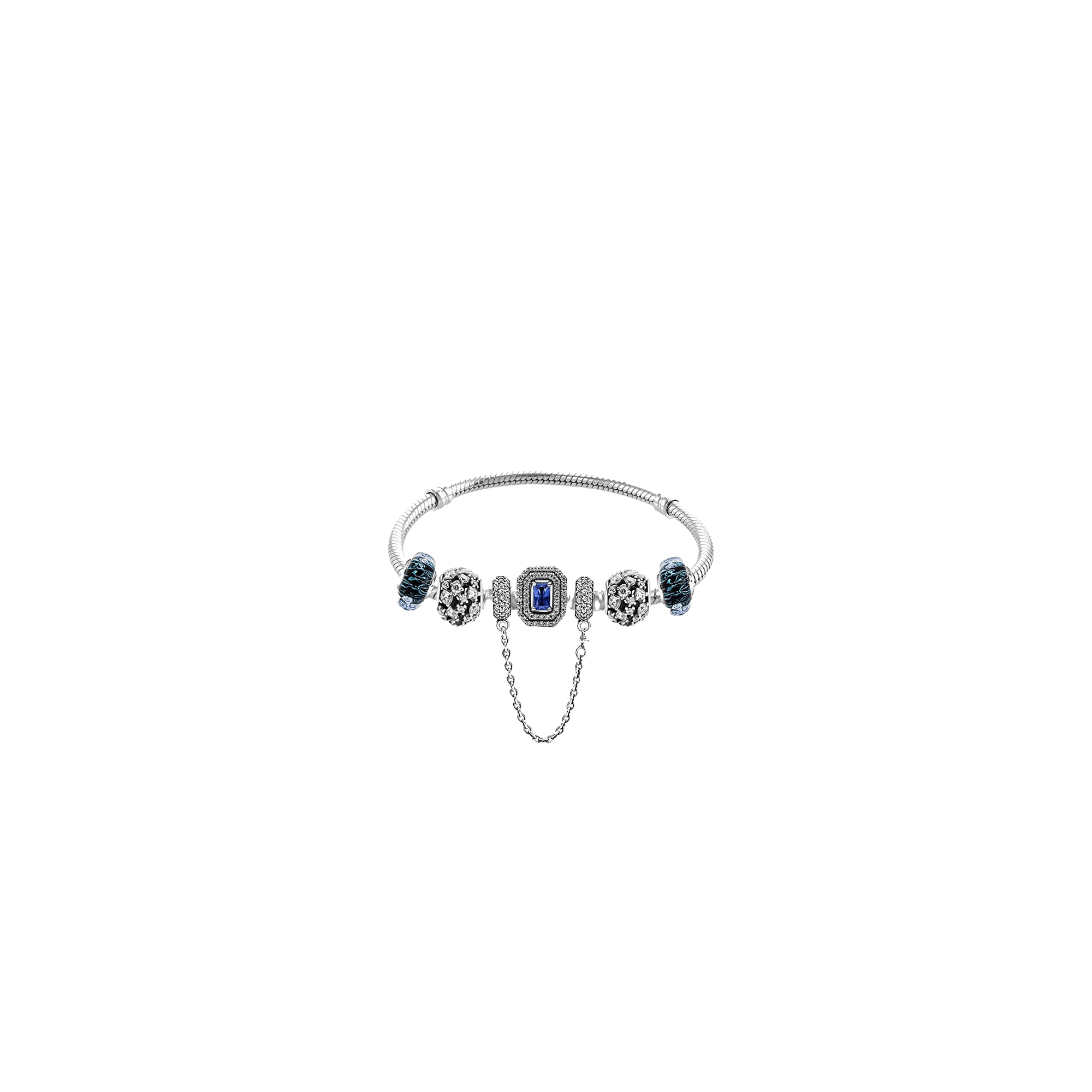 <h6>PANDORA STERLING SILVER<br />BRACELET W/ CHARMS</h6>