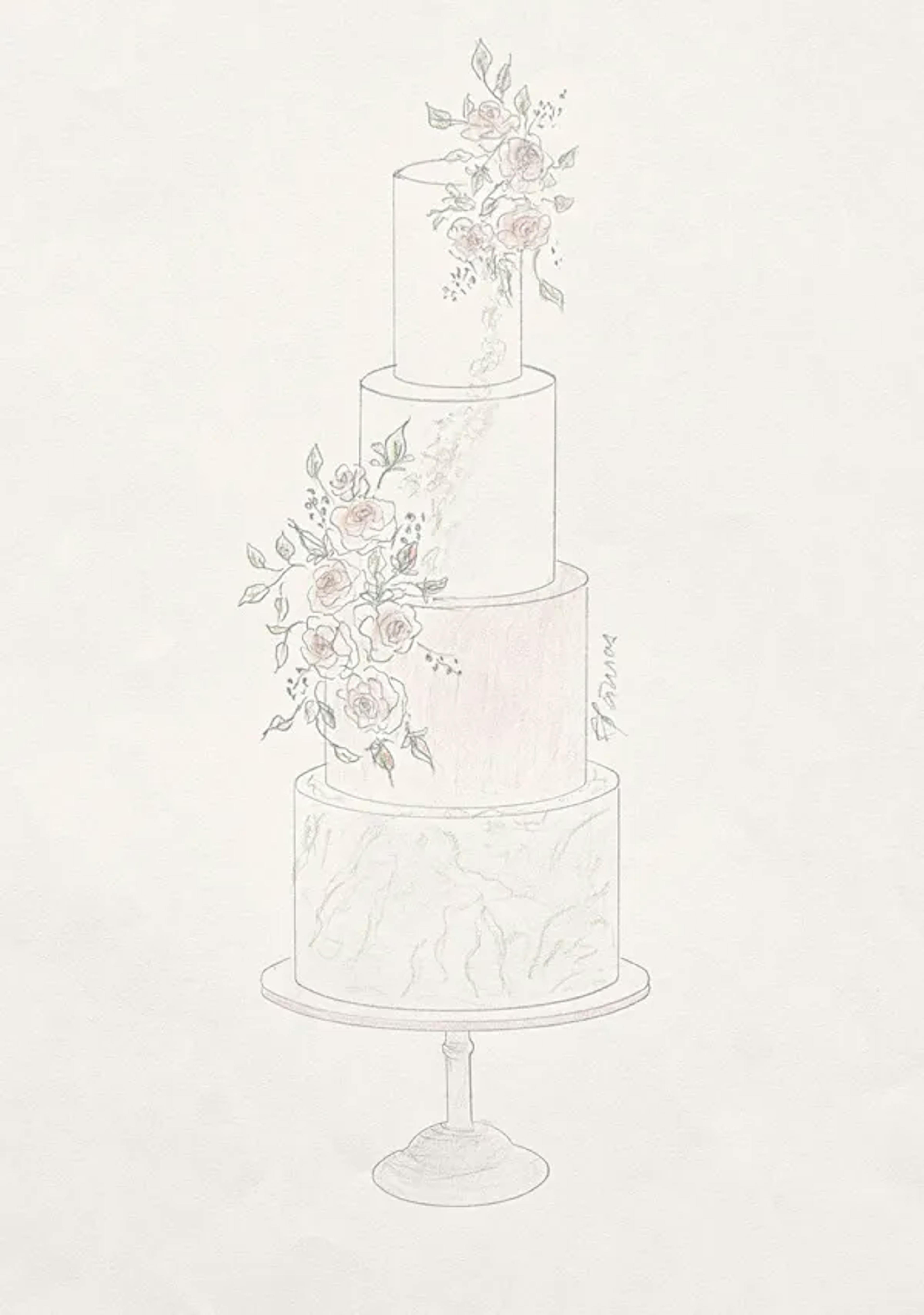 Georgiana's sketch of a wedding cake