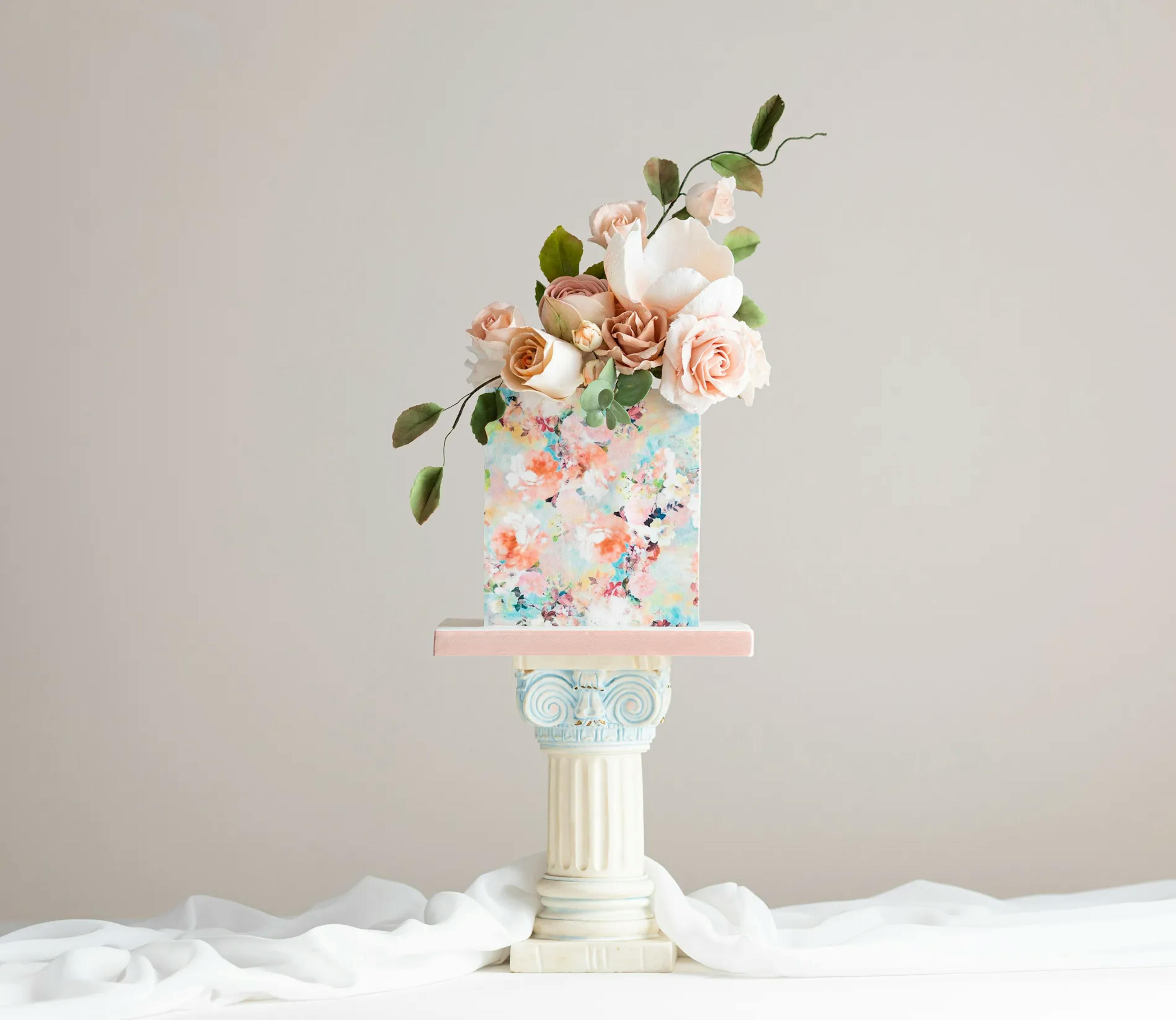 Celebration Cake decorated with hand made flowers