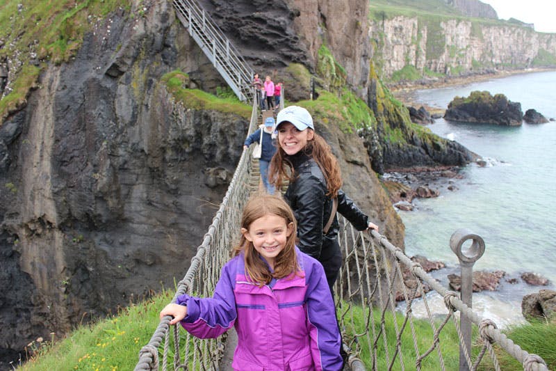 Victoria and her daughter after crossing the Carrick-a-Rede rope bridge in Ireland.