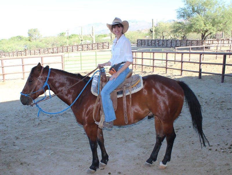 Victoria on horseback in Arizona.
