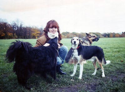 Victoria Stilwell with some of her dog clients on Wimbledon Common.