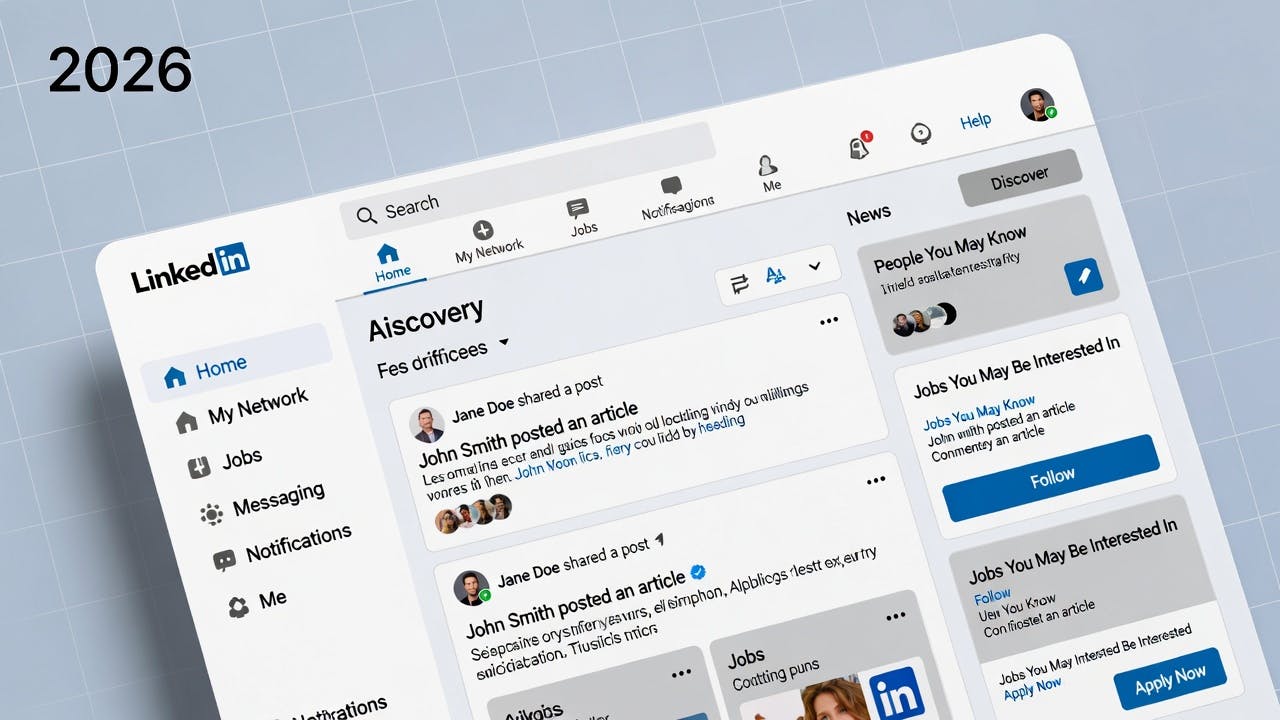 A screenshot of the LinkedIn.com 2026 interface featuring a clean design and integrated AI discovery tools.