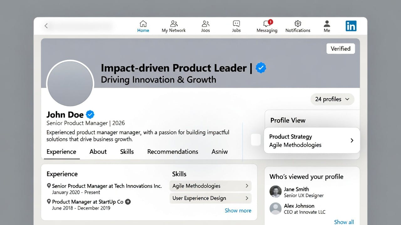 A high-resolution screenshot of a modern LinkedIn profile showing the 2026 verification badge and an impact-driven headline.