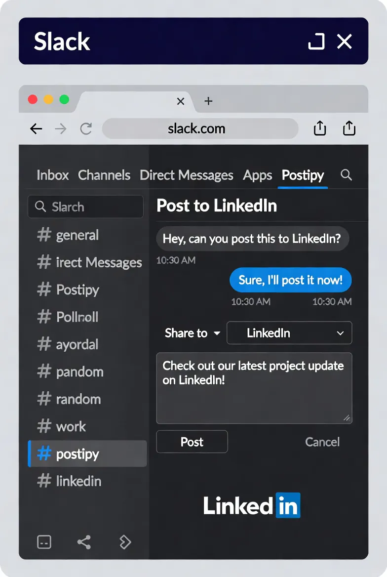 Post to LinkedIn from Slack using Postipy workflow