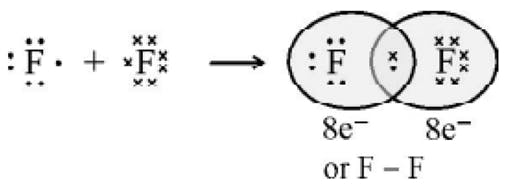 Lewis structure representation of the formation of a Fluorine (F)