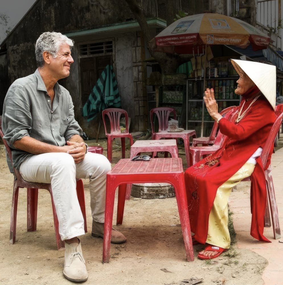 Anthony Bourdain in Vietnam connecting with a resident.