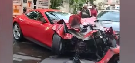 ₹3.5 Cr Ferrari Crashes Into Apartment in Hyd