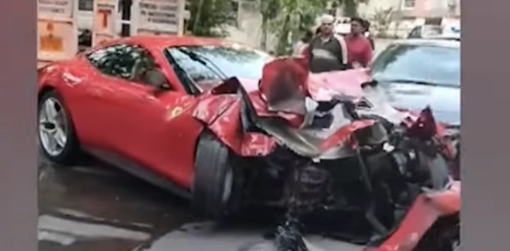 ₹3.5 Cr Ferrari Crashes Into Apartment in Hyd