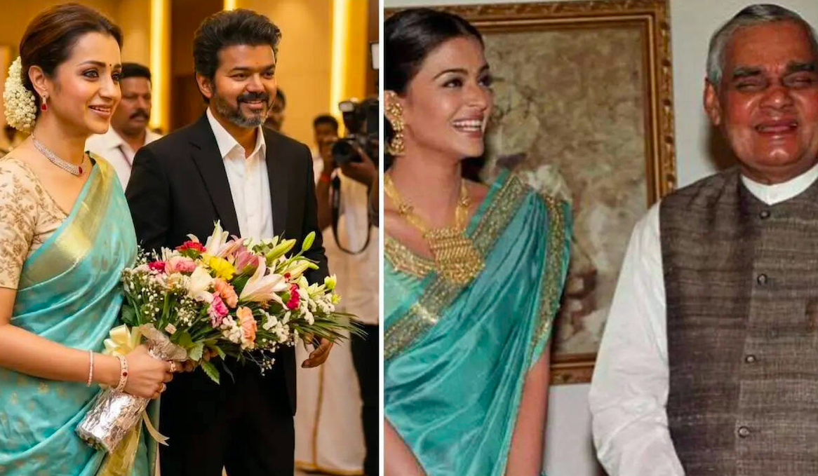 Trisha Blue Saree Drawing Comparisons