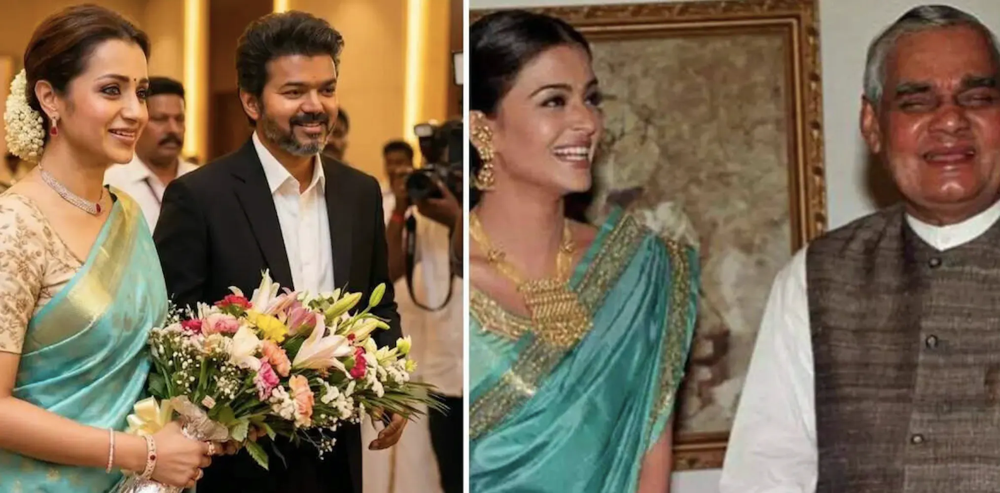 Trisha Blue Saree Drawing Comparisons