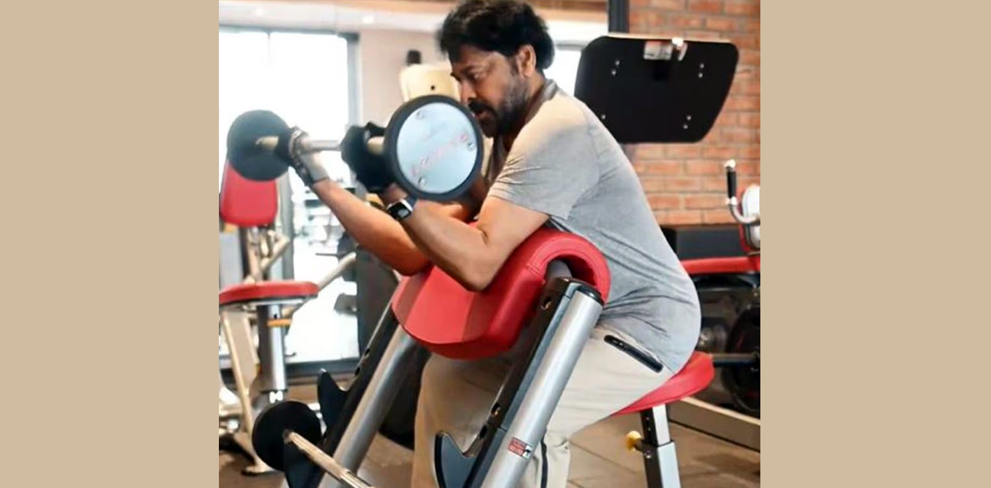 Chiru sweats it out in the gym for #Mega158!