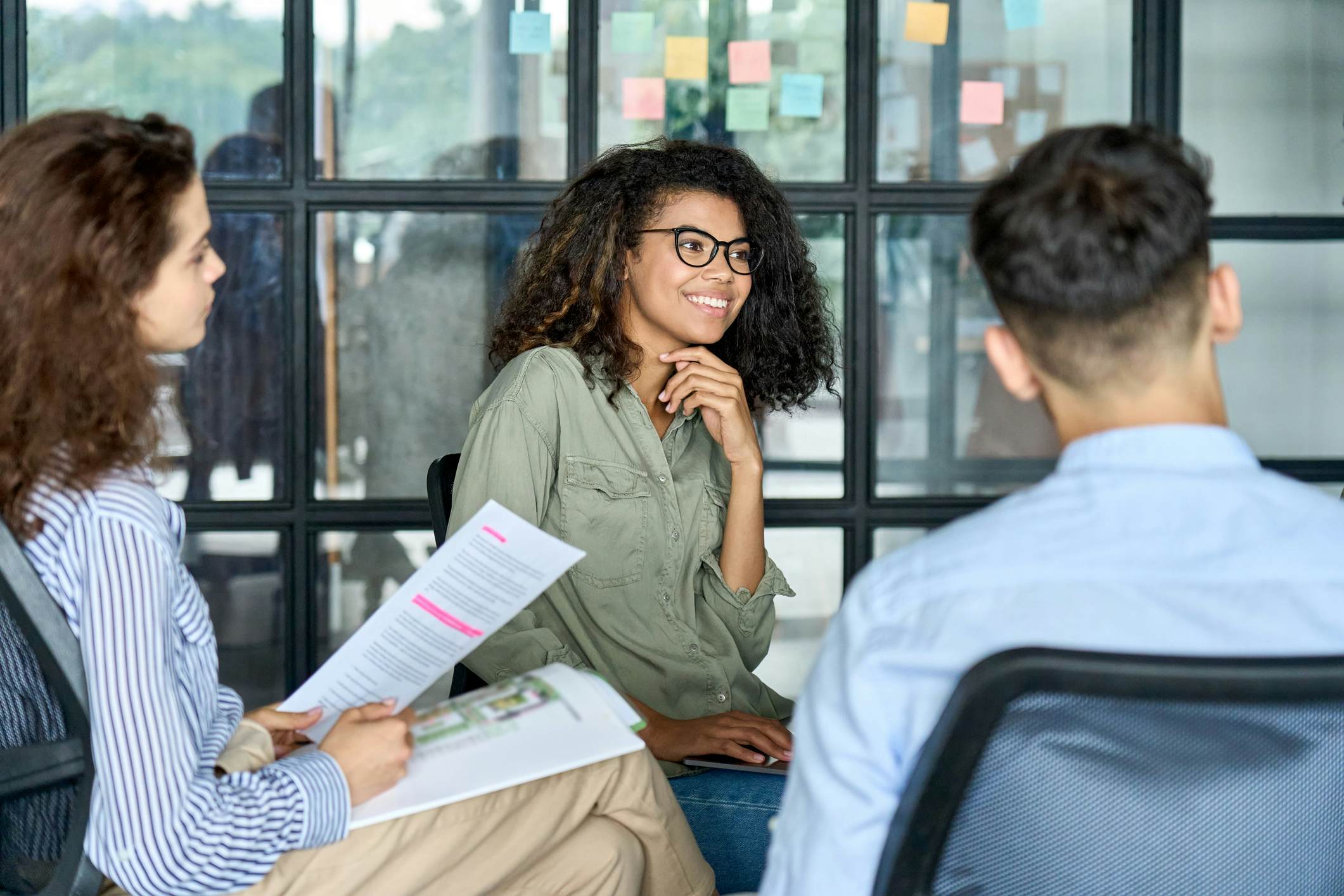 High school students discuss business project