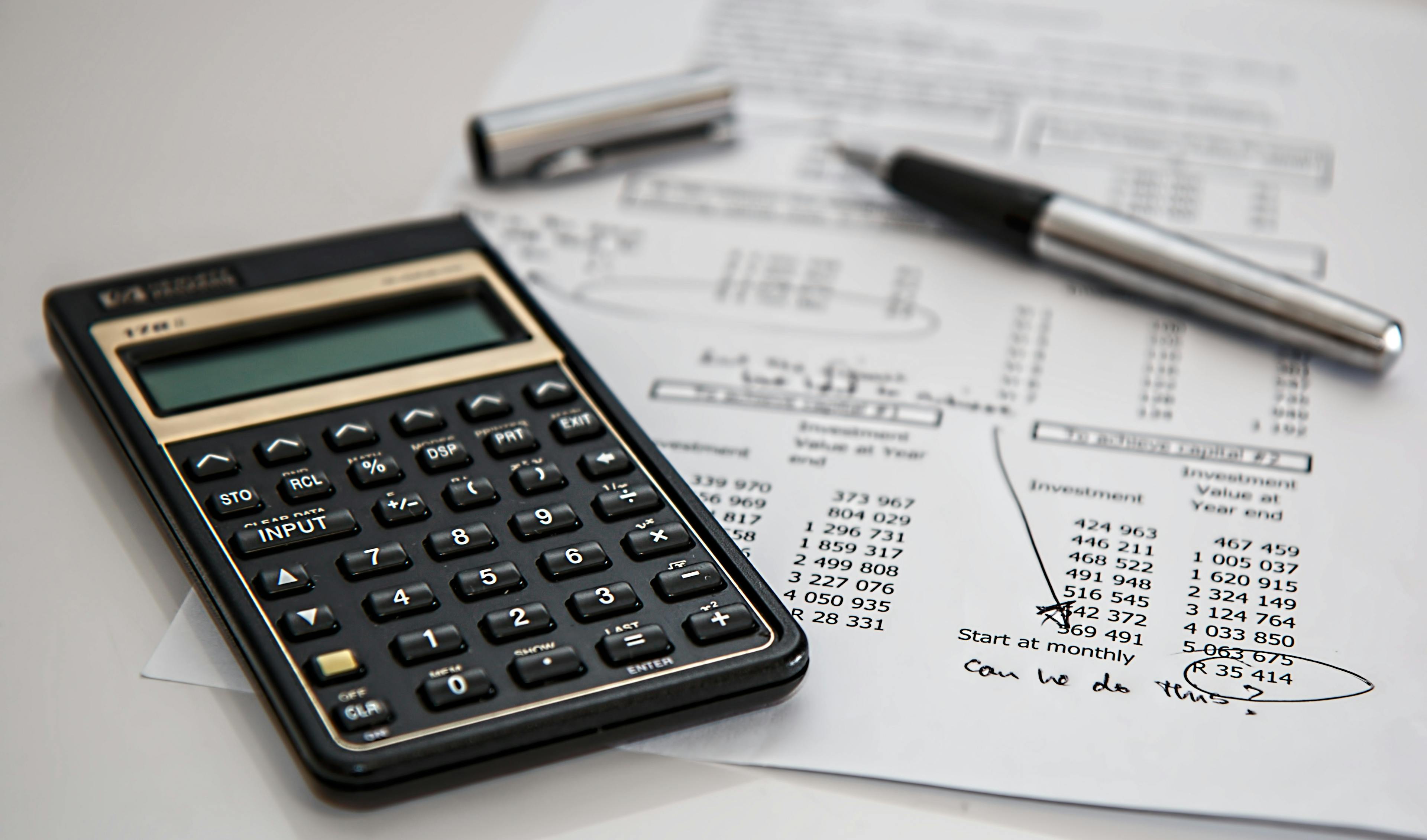 Calculator and business finance sheet