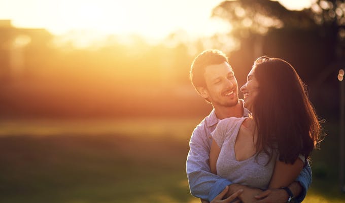 couple in love at sunset.