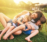 Happy mom and kids