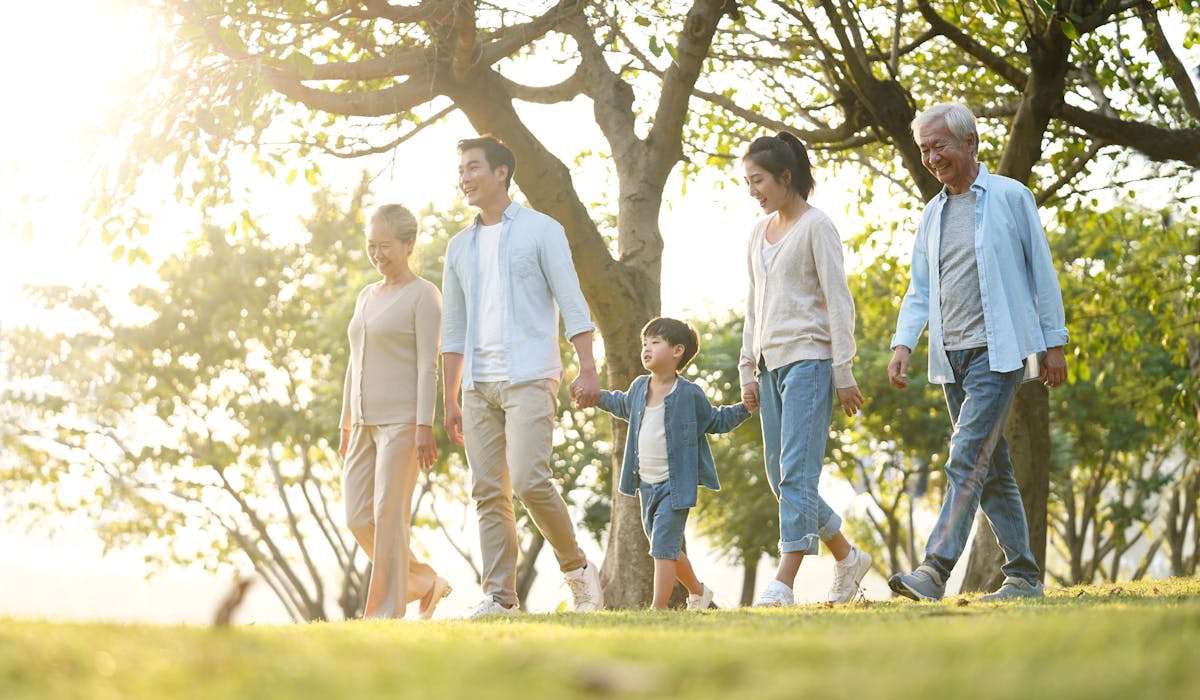 Three generations out walking