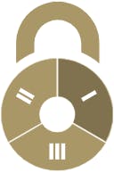 Icona | serratura, divisa in tre parti, che sta per il PREO Safe3-System - il sistema di sicurezza per le licenze di software usato: 1. Trasparenza attraverso la catena dei diritti 