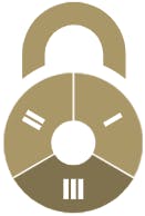 Icono | candado, dividido en tres partes, para el Sistema PREO Safe3 - el sistema de seguridad para licencias de software usadas:   3. Seguro contra errores de transferencia