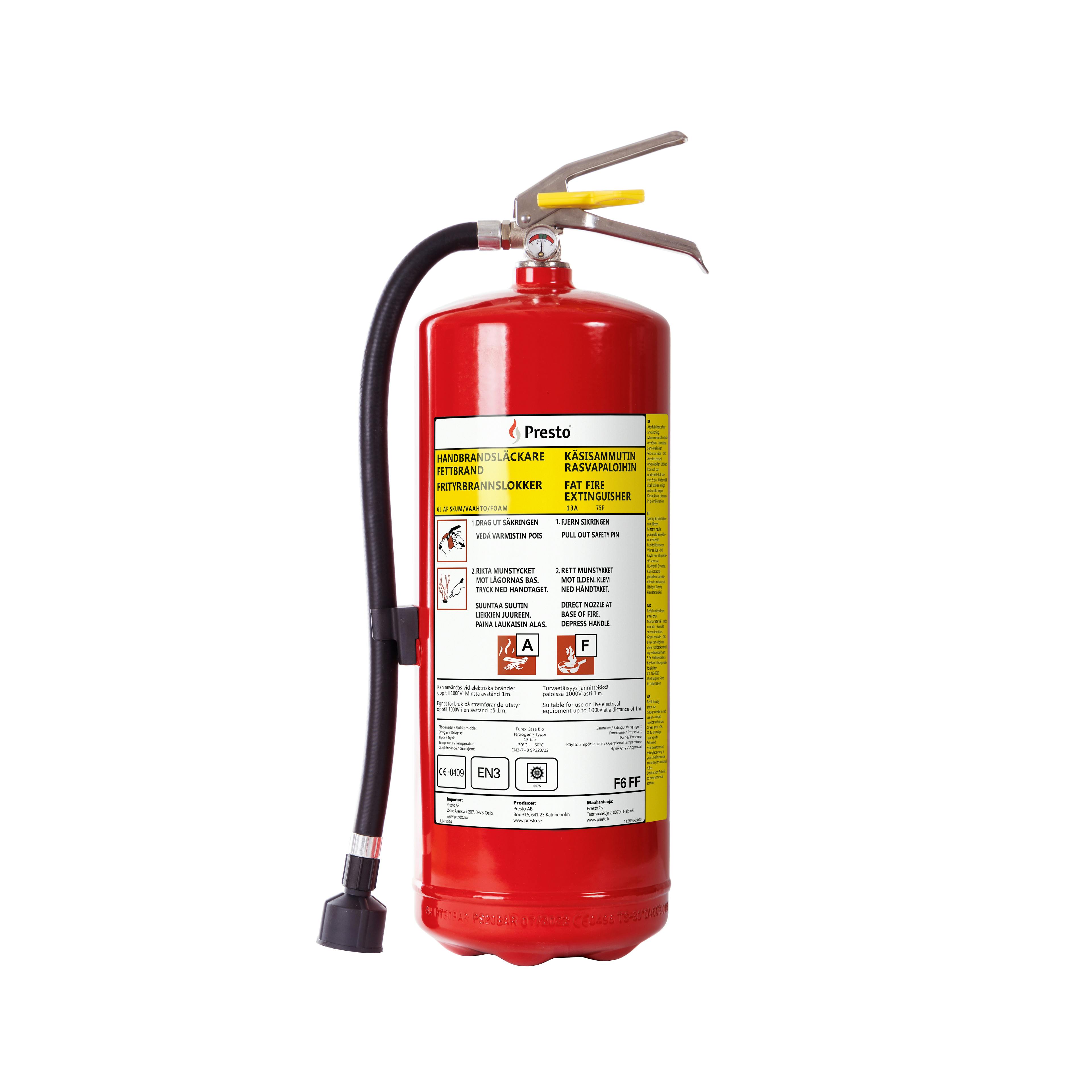 Presto Grease Fire Extinguisher F6 FF – Environmentally Friendly Fire Protection Without PFAS!