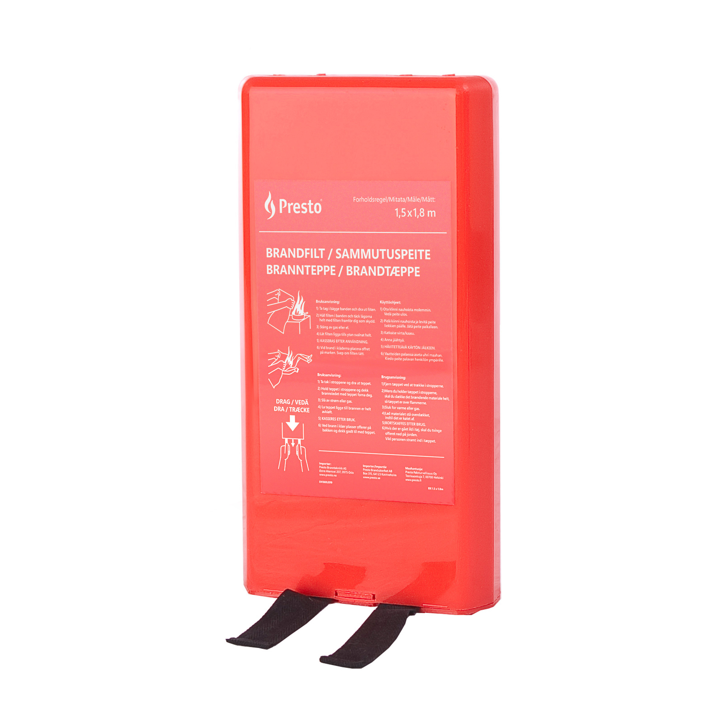 Presto Brandfilt 4-språkig, Hård väska