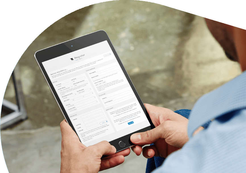 Registration page on a tablet