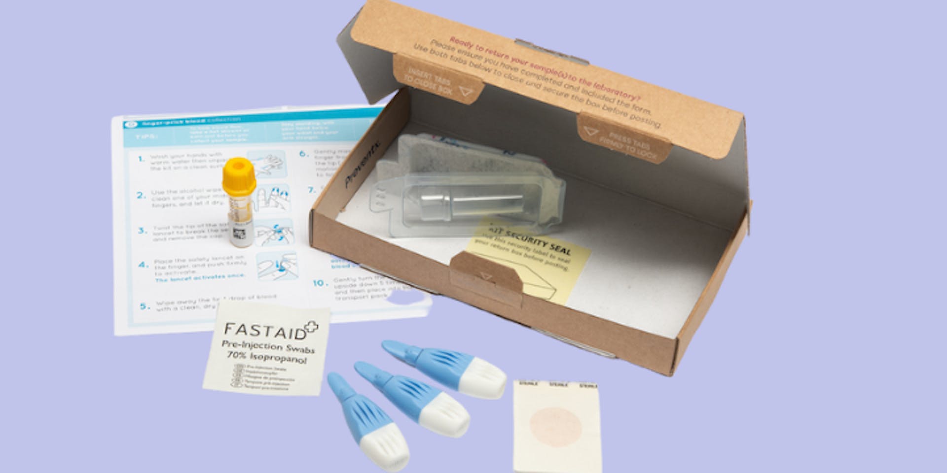 Image showing what is included in a blood test kit