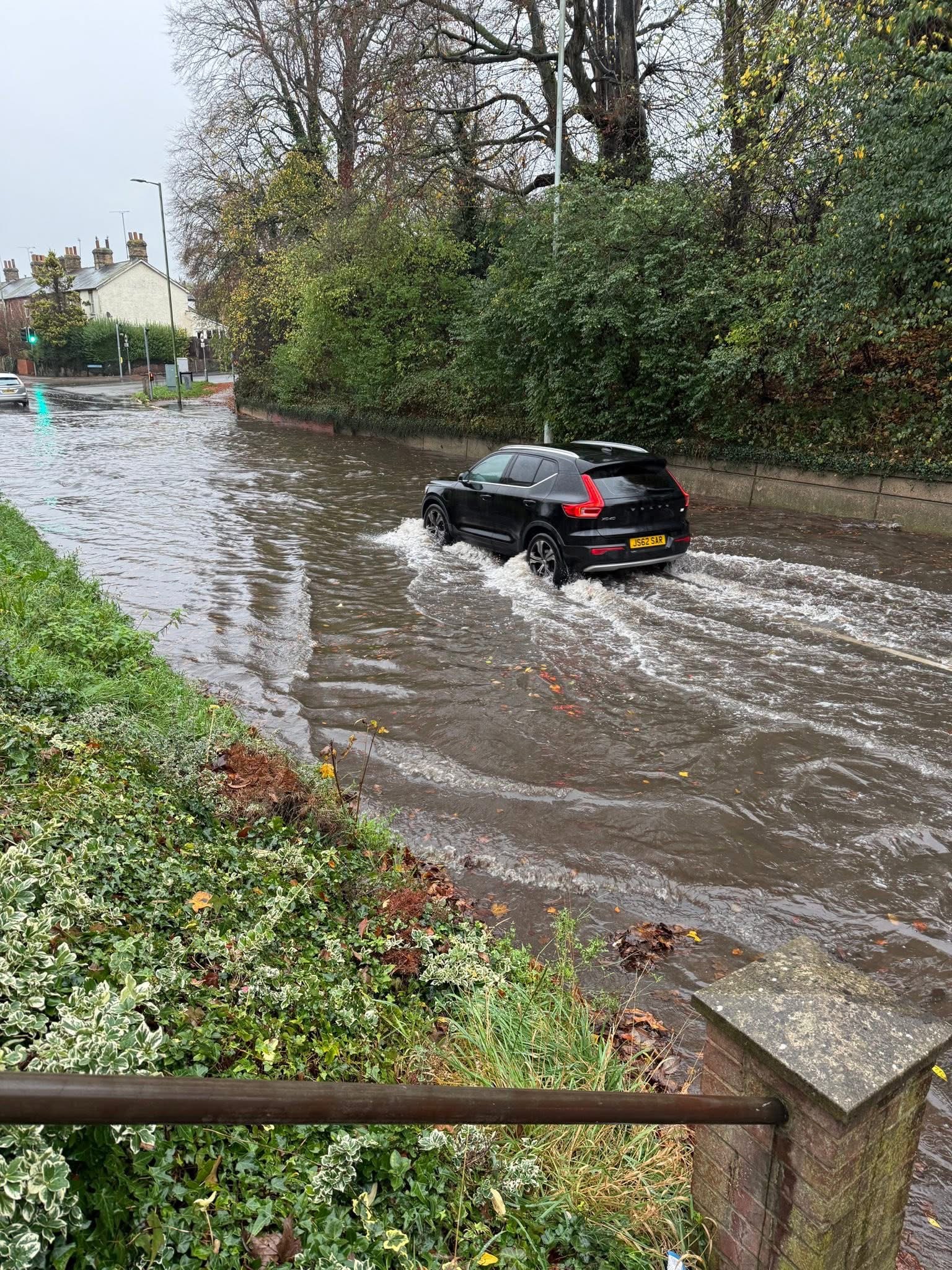 flooded road in hertfordshire
