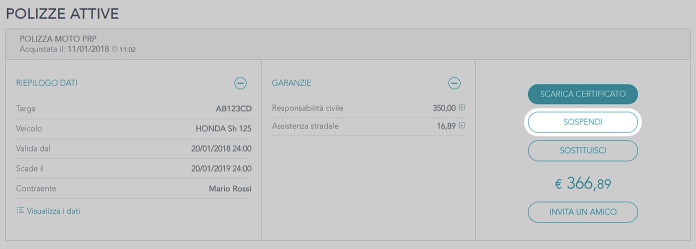 Sospensione gratuita assicurazione moto