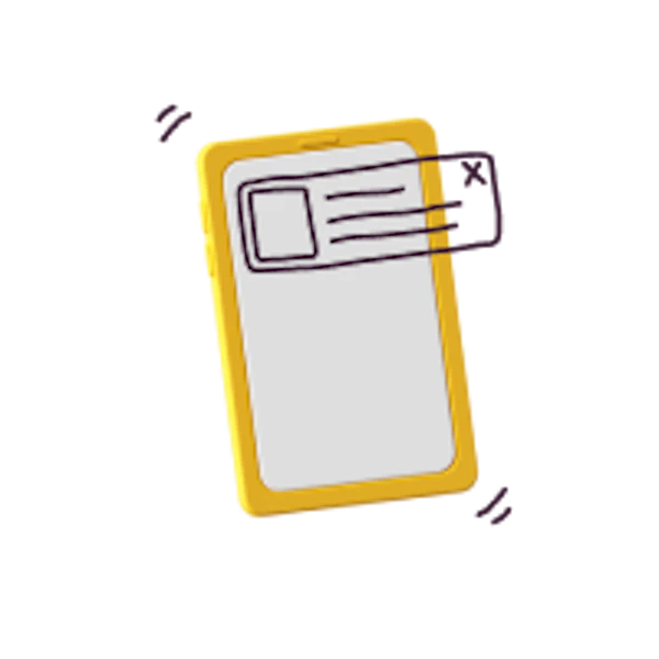 A friendly, half hand-drawn illustration of a yellow smartphone with a notification window, representing the Primary patient app.