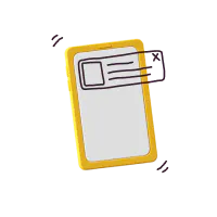 A friendly, half hand-drawn illustration of a yellow smartphone with a notification window, representing the Primary patient app.