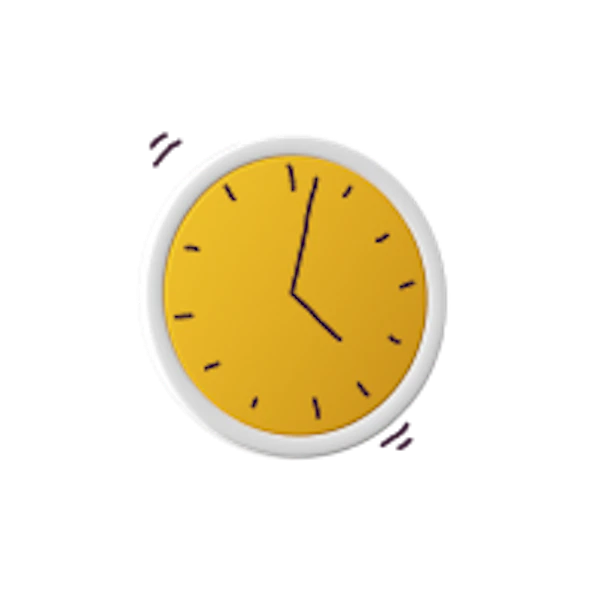 A friendly, half hand-drawn illustration of a yellow round clock, representing punctuality and time-saving for patients.
